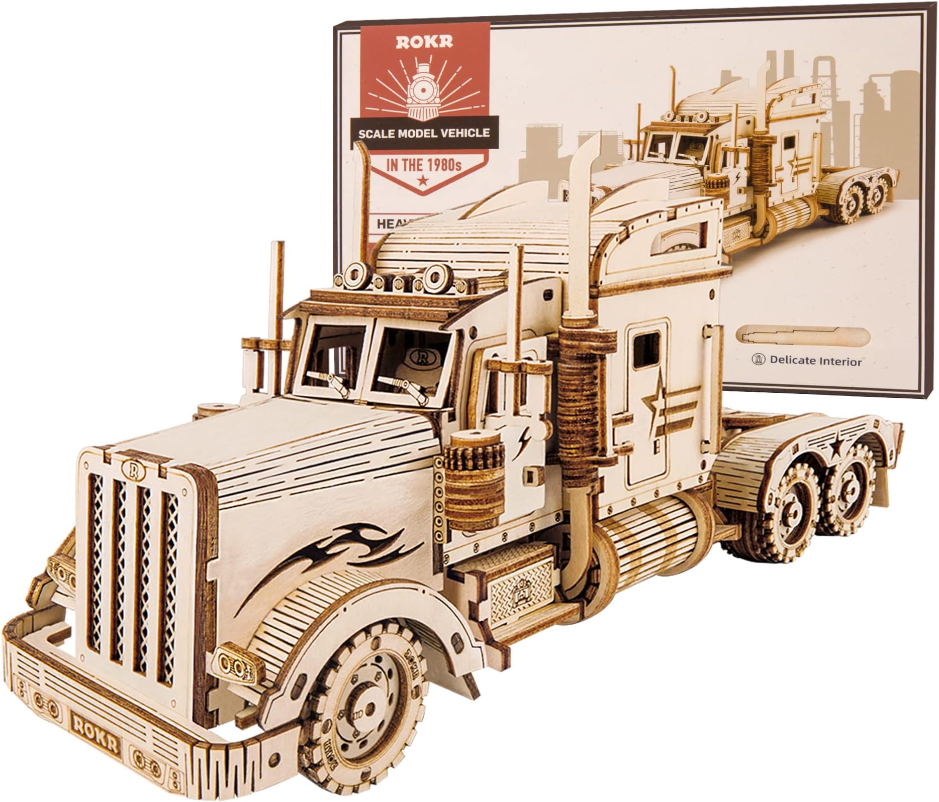 3D Wooden Puzzle for Adults-Mechanical Car Model Kits-Brain Teaser Puzzles-Vehicle Building Kits-Unique Gift for Kids on Birthday/Christmas Day(1:40 Scale)(MC502-Heavy Truck)