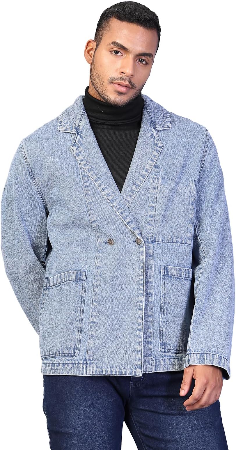 Oversized Blazer | Denim Blazer for Men Casual | Solid Full Sleeves Stylish Causal, Festival, Party