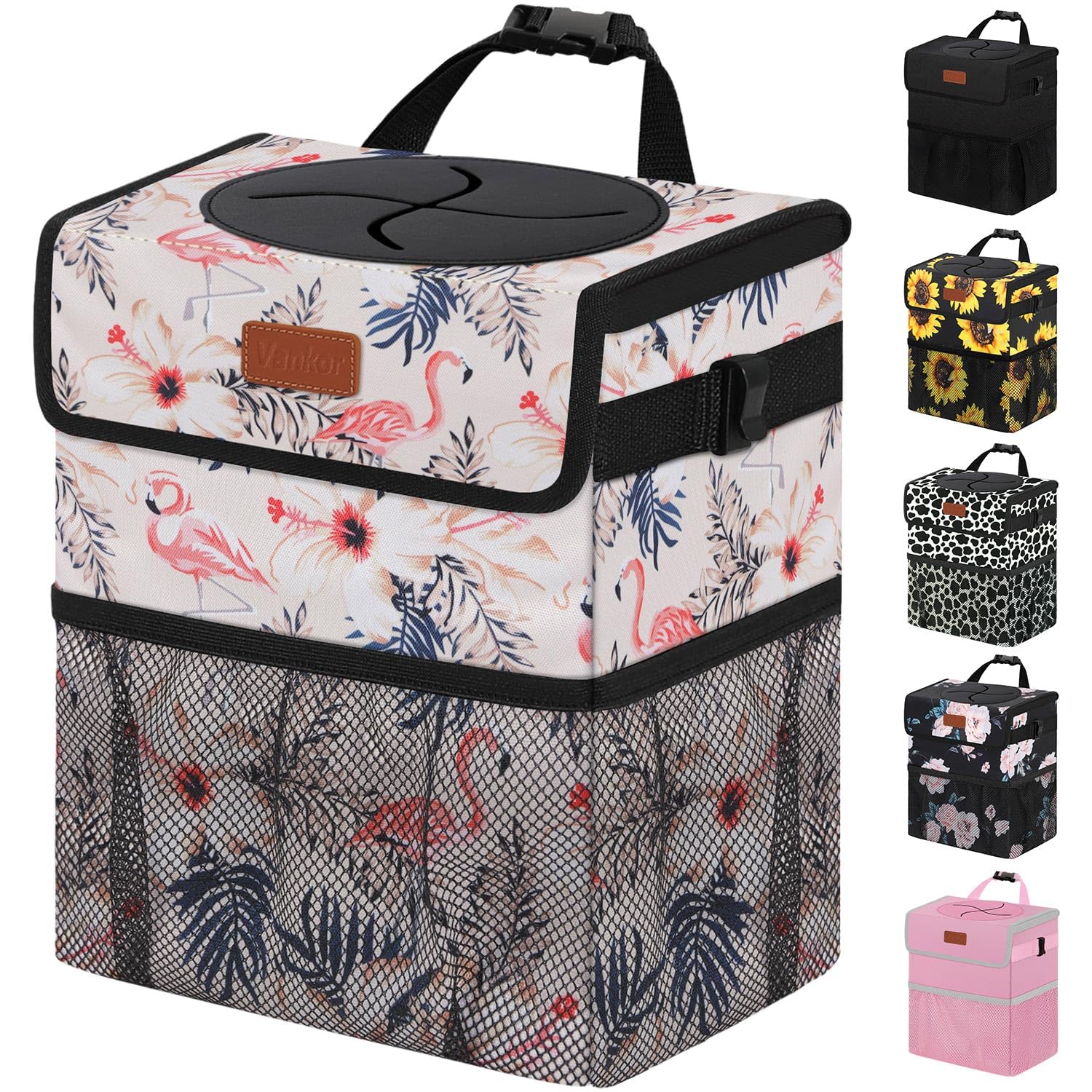 Vankor - Bonito bote de basura para coche, accesorio para mujer, para el interior, bolsa de basura colgante, diseño de flamenco rosa