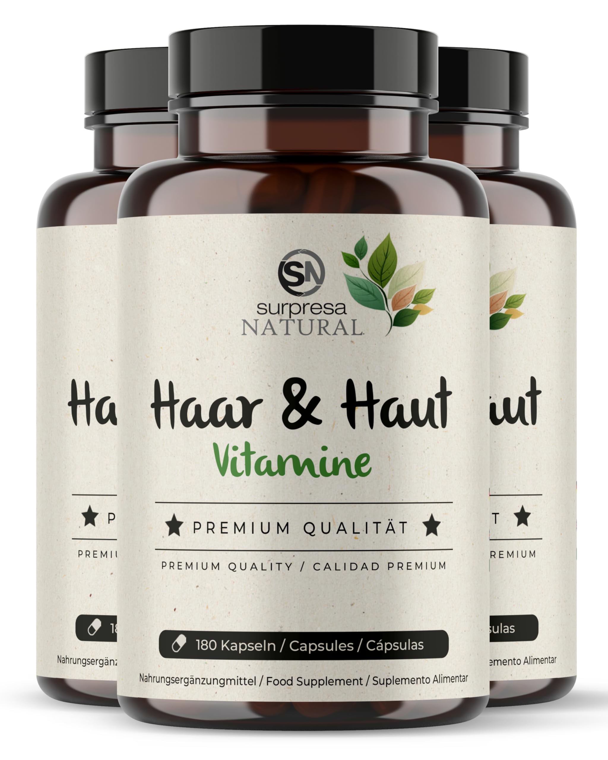 Haut & Haar Kapseln hochdosiert I 3x 180 Kapseln I 200mg Brennessel-Extrakt & Hirsesamen pro Kapsel I Haut & Haar Vitamine I Nahrungsergänzungsmittel vegan & laborgeprüft