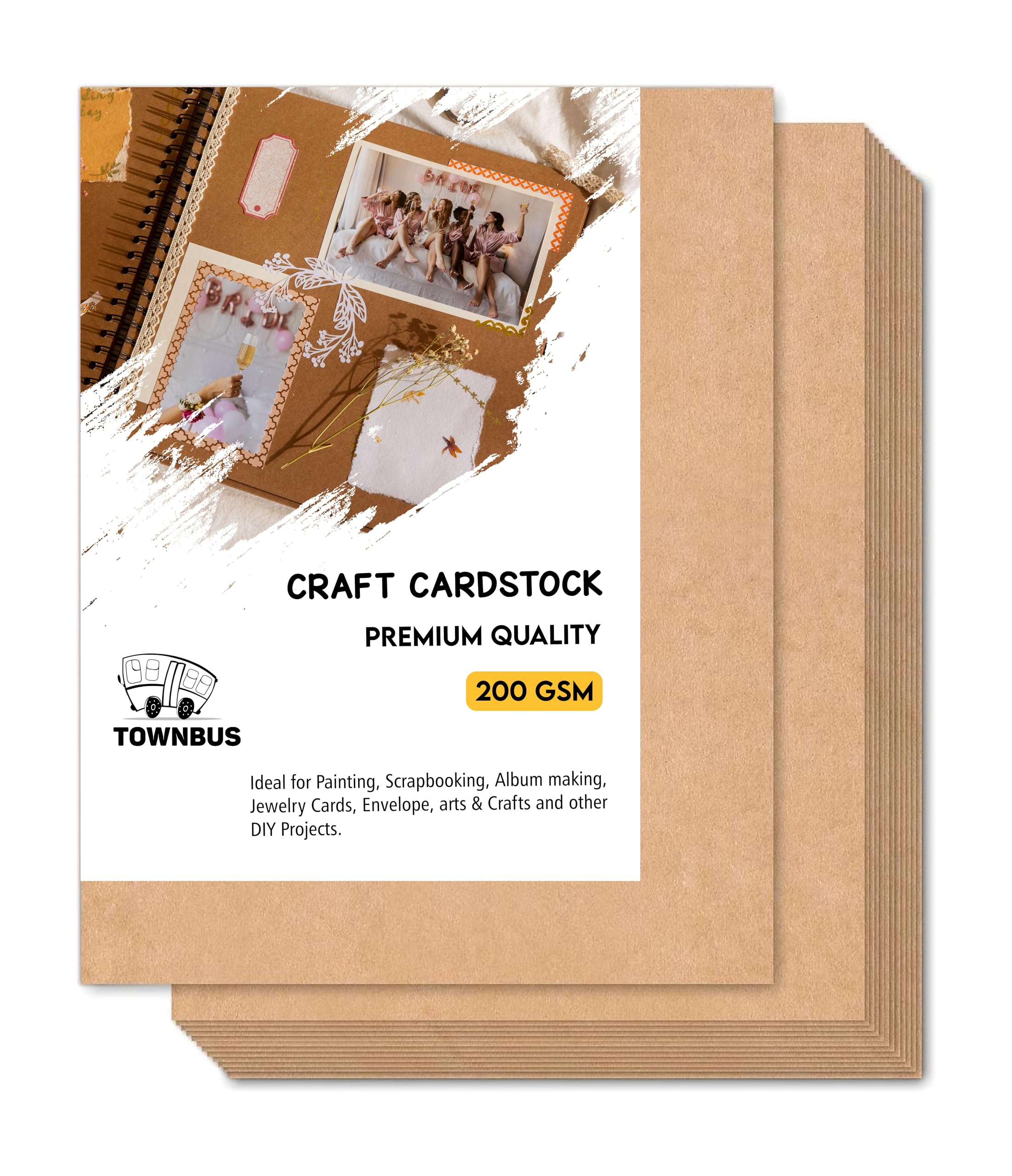 TOWNBUS - 25 Nos of A4 Size Kraft Cardstock Paper 200gsm for Painting, Arts and Crafts, menu Cards and DIY-image-32