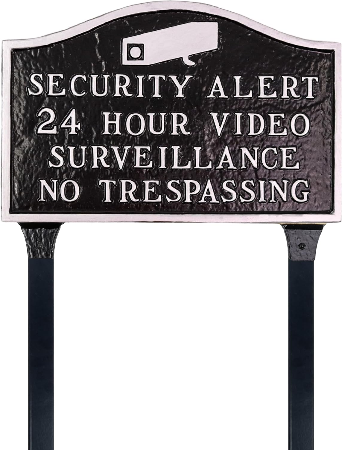Security Alert Standard Soft Arch Statement Plaque with Lawn Stakes - Black/Silver Lawn Mount Black/Silver 10 x 15.5 in