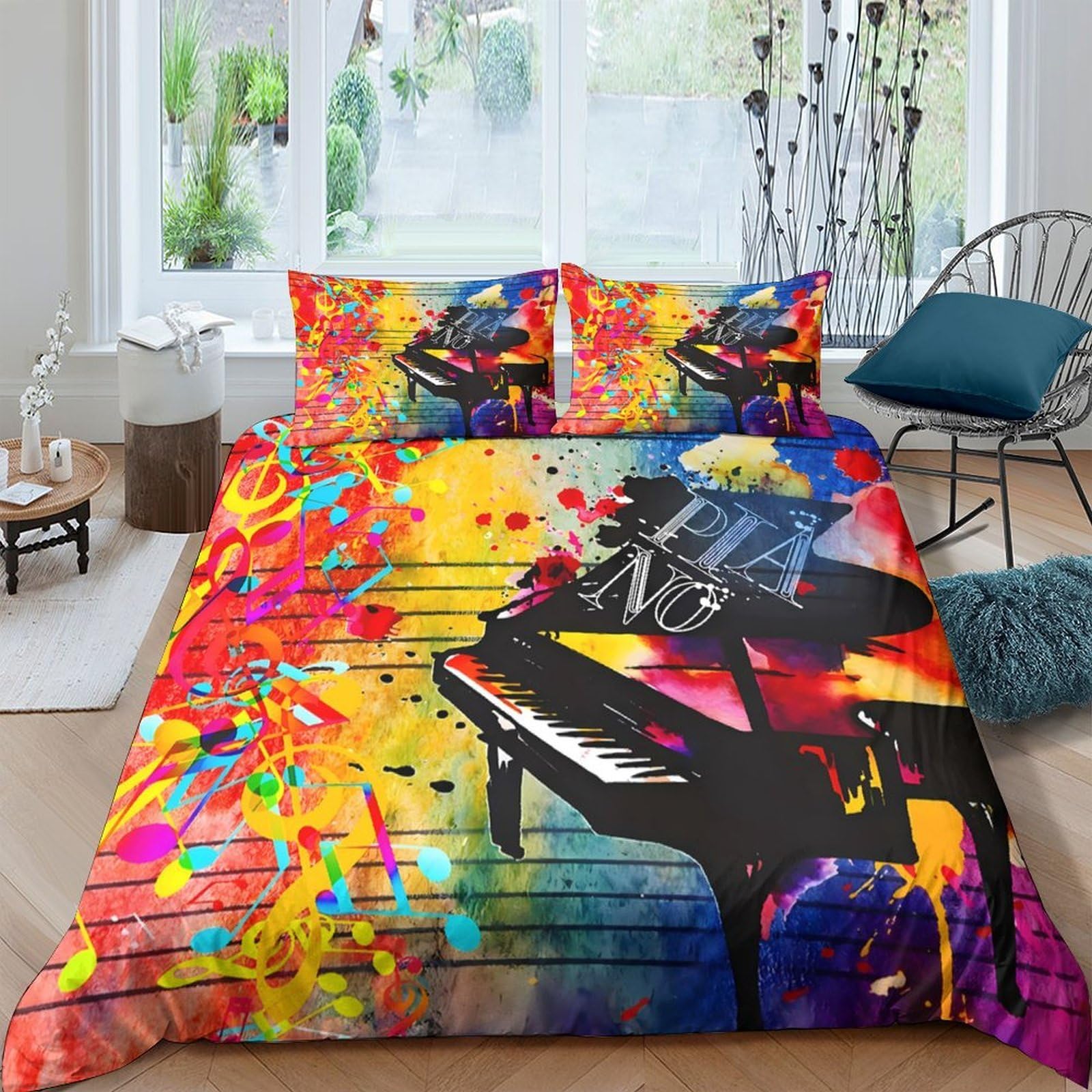Ctjqhvkz Style-1 3D Printed Colorful Piano Fitted Sheet Microfiber Bedroom Decor Abstract Art Mattress Cover For Home Dorm Single（135X200cm）