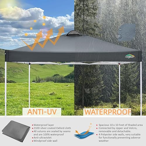 Miniatura 2 de COBlZI - Tienda de campaña desplegable de 10 x 10 pies con 4 paredes laterales extraíbles, impermeable, comercial, fácil ajustable, con ventilación