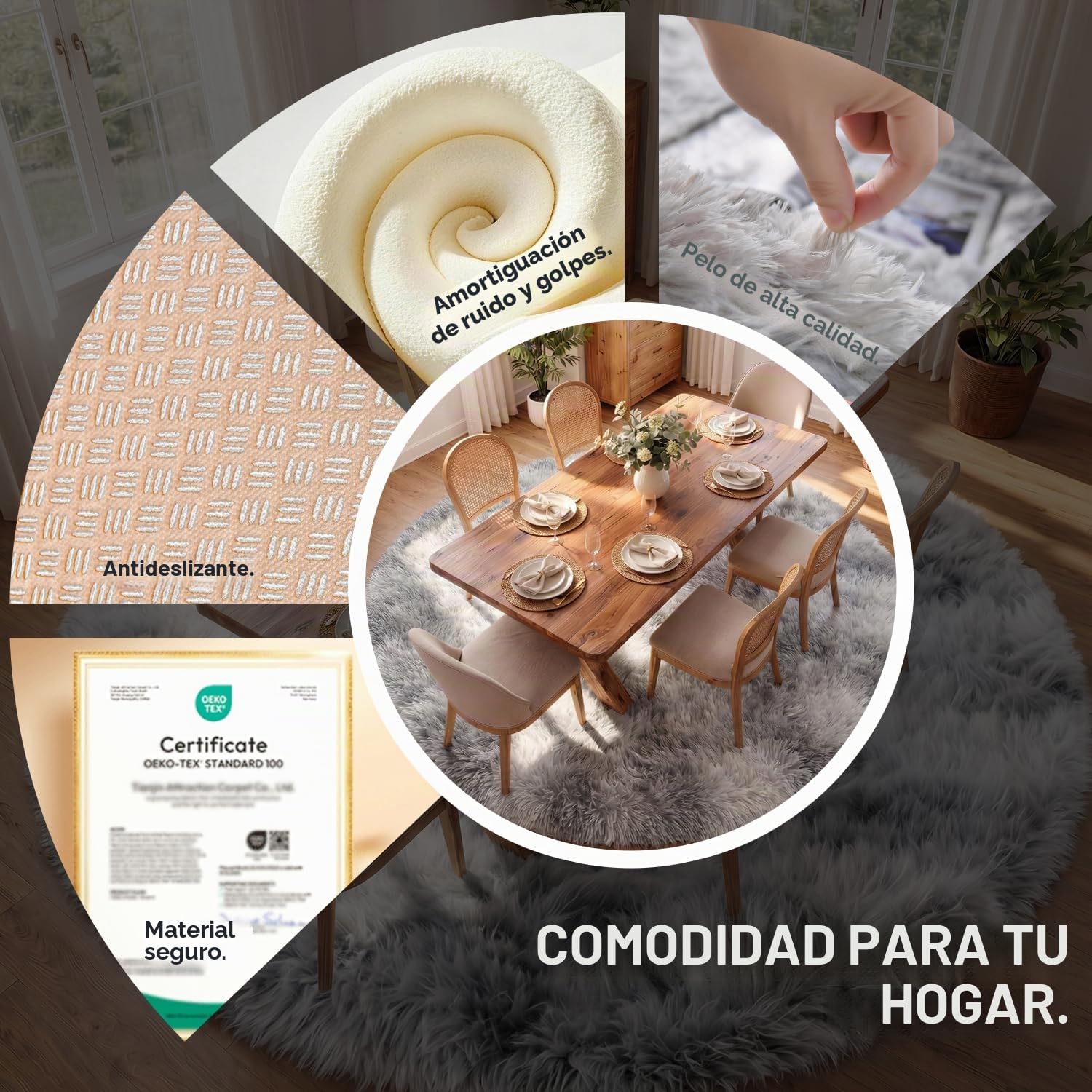 Alfombras Salón Redonda Pelo Largo Alfombra Habitación Dormitorio Lavables Alfombra Antideslizante Muy Suave para salón o Dormitorio, Alfombra esponjosa de Cama(Gris Claro,Ø 120 cm Ronda)