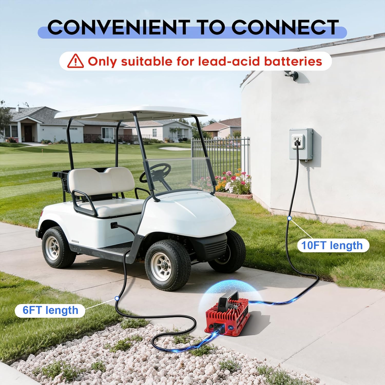 15 Amp 48 Volt Golf Cart Battery Charger for Yamaha G19-G22 with 2-Pin Plug