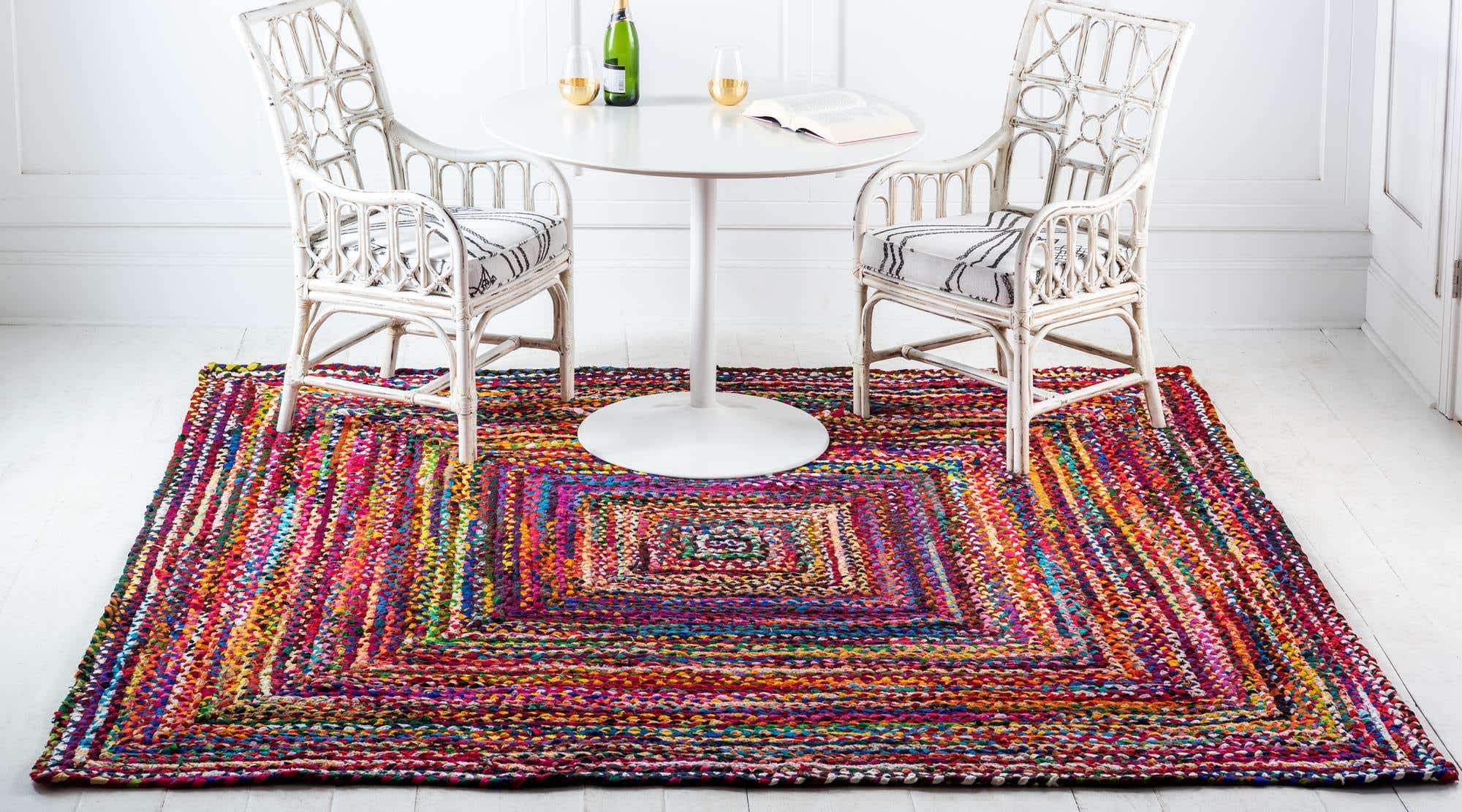 Tapis Chindi carré en Coton tressé à la Main - Style Rustique - pour Salon - 120 x 120 cm