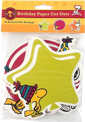 Eureka Peanuts - Recortes de papel surtidos para cumpleaños 12 de cada uno de los 3 diseños diferentes 36 piezas