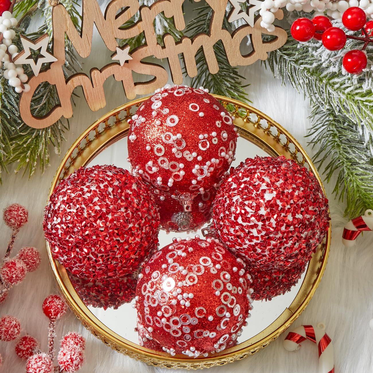 Christmas Ball Ornaments,Red Shatterproof Foam Christmas Tree Decorations,Glitter Hanging Balls for Xmas Holiday Party Home Decor(70mm/2.75",12 Counts)