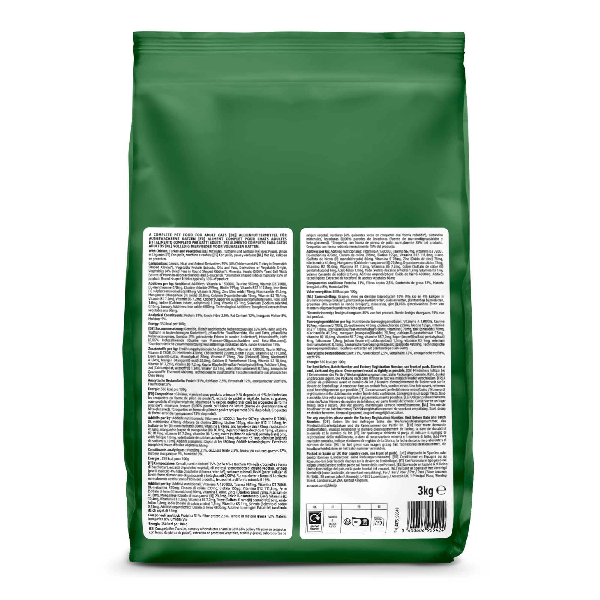 by Amazon - Alimento secco completo per gatti adulti con pollo, tacchino e verdure, 1 confezione da 3 kg