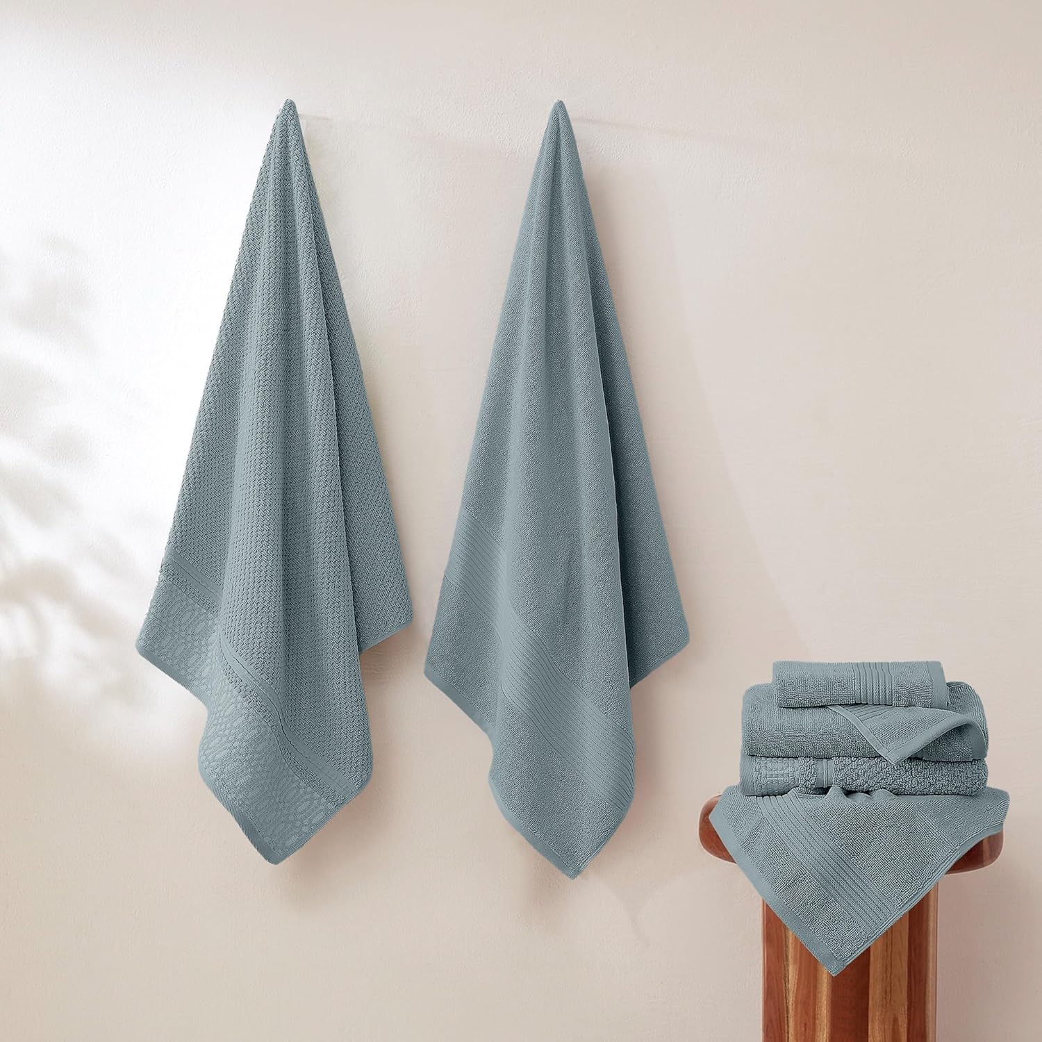 Modern Threads Astra 6-Piece 100% Cotton Towel Set – Jacquard Geometric Pattern – Includes 2 Bath Towels, 2 Hand Towels, 2 Washcloths – Absorbent, Quick Dry, Soft & Durable – Seafoam