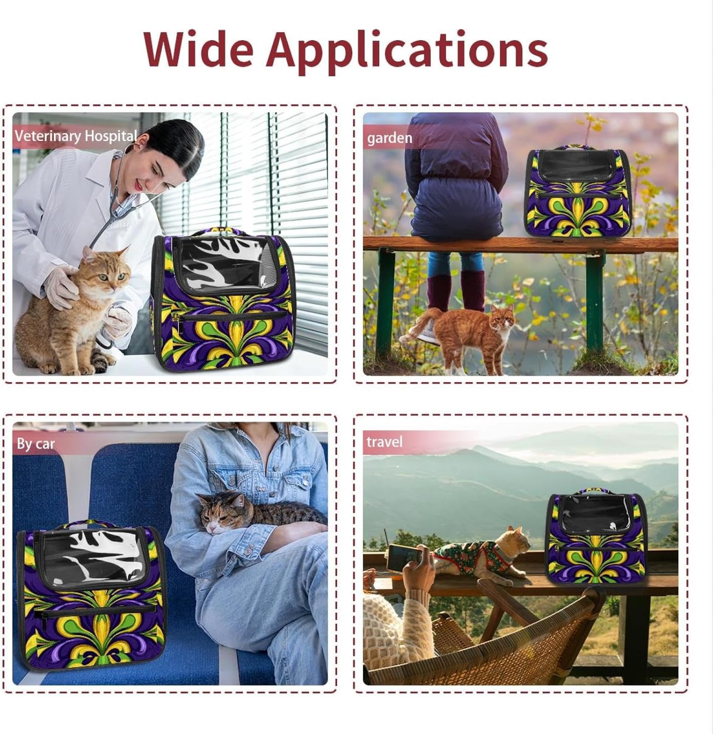 Fleur de Lis (2) Pet Carrier Airline Approved Soft Sided Portable Cozy Travel Pet Bag, Car Seat Safe Carrier for Cats and Dogs