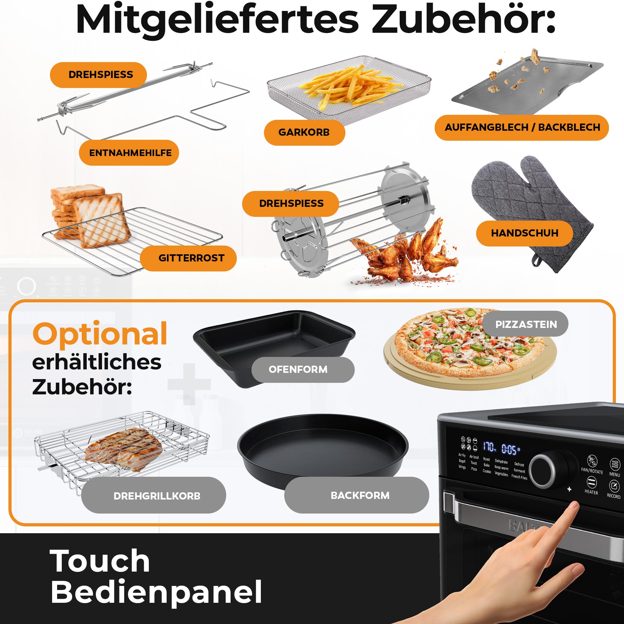 Klarstein Friteuse zonder olie met stoomfunctie, heteluchtfriteuse XL