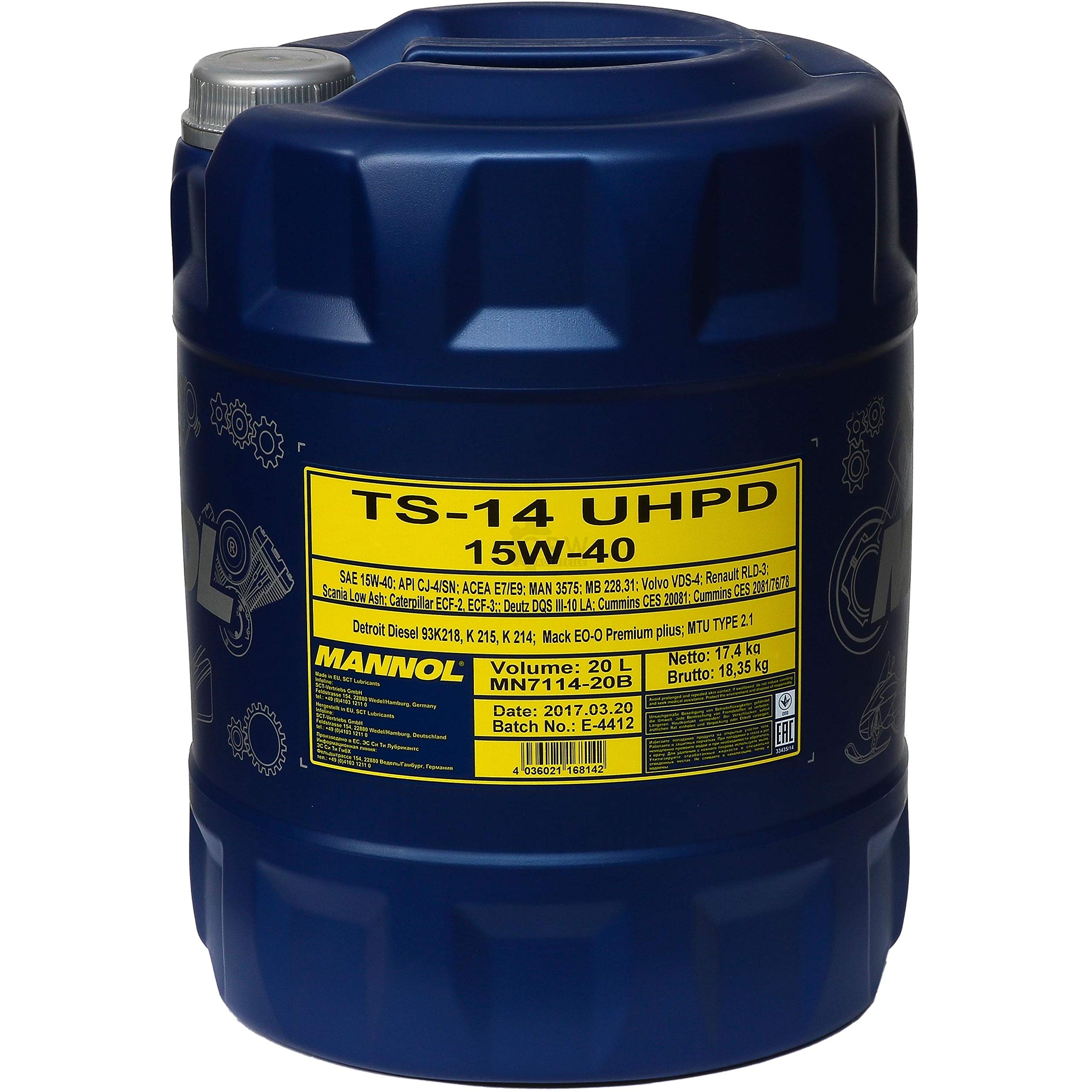 Huile moteur MANNOL TS-14 UHPD 15W-40/SN 4 x MANNOL ADDITIV 20 L