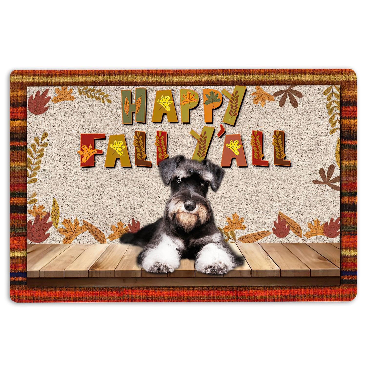 Schnauzer Felpudo Schnauzer Perro Feliz Otoño Y'all Calabaza Especias Hoja de Arce Felpudo Felpudo Divertido Felpudo Baño Cocina Porche Delantero Alfombras Entrada 40 x 60 cm