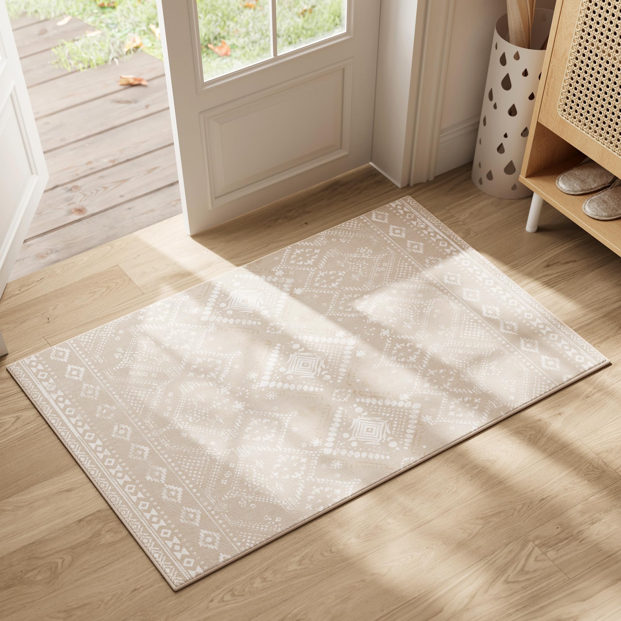SONGMICS HOME Area Rug, 2x3 ft Rug for Bedroom, Non-Slip Carpet, Home Decor, for Living Room, Machine Washable, Boho Style, Cappuccino Beige UTAR024K01V1