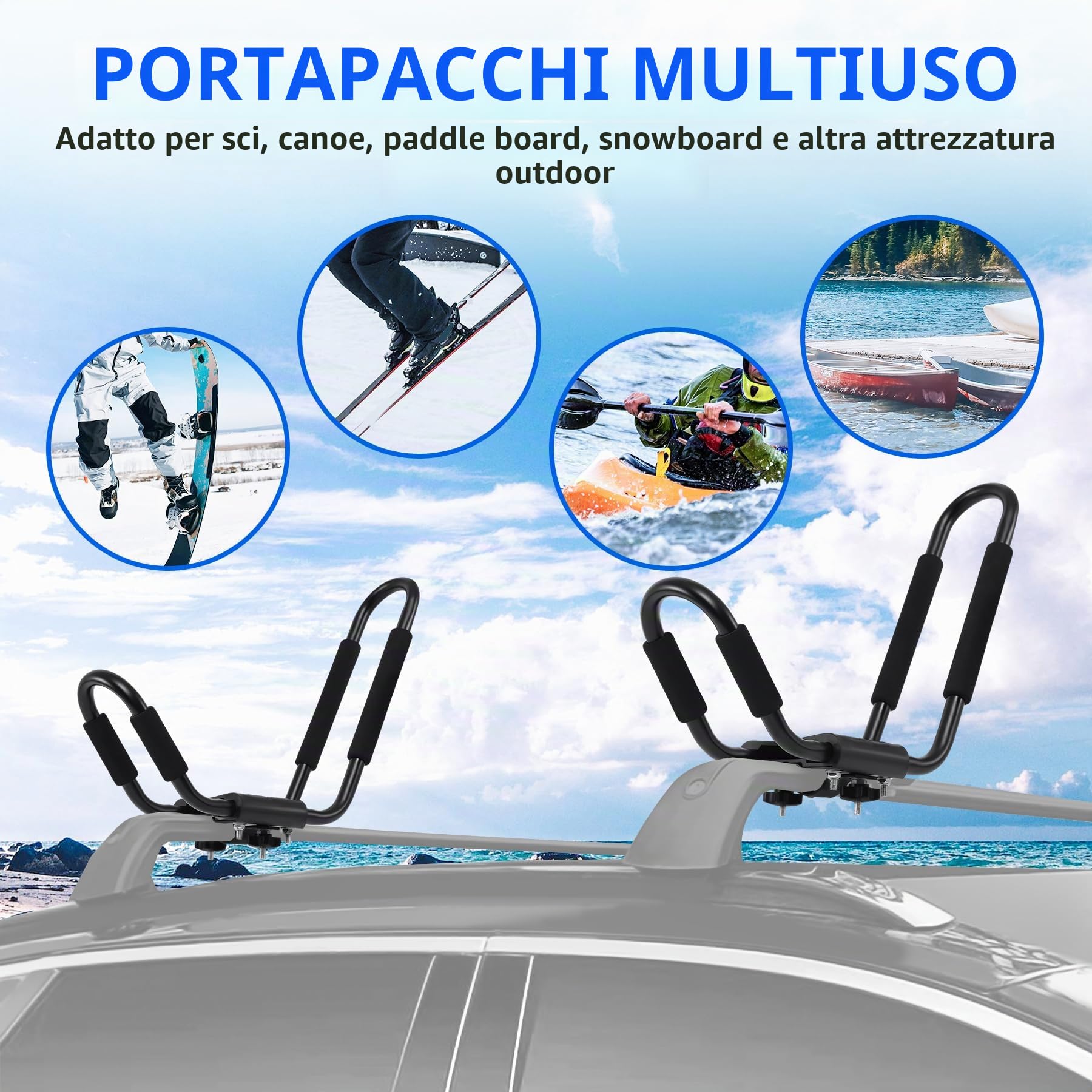Supporto Universale Per Kayak E Tavola Da Sci, 2 Pezzi, Per Auto, Per Tetto, Barca, Supporto Universale J-Bar