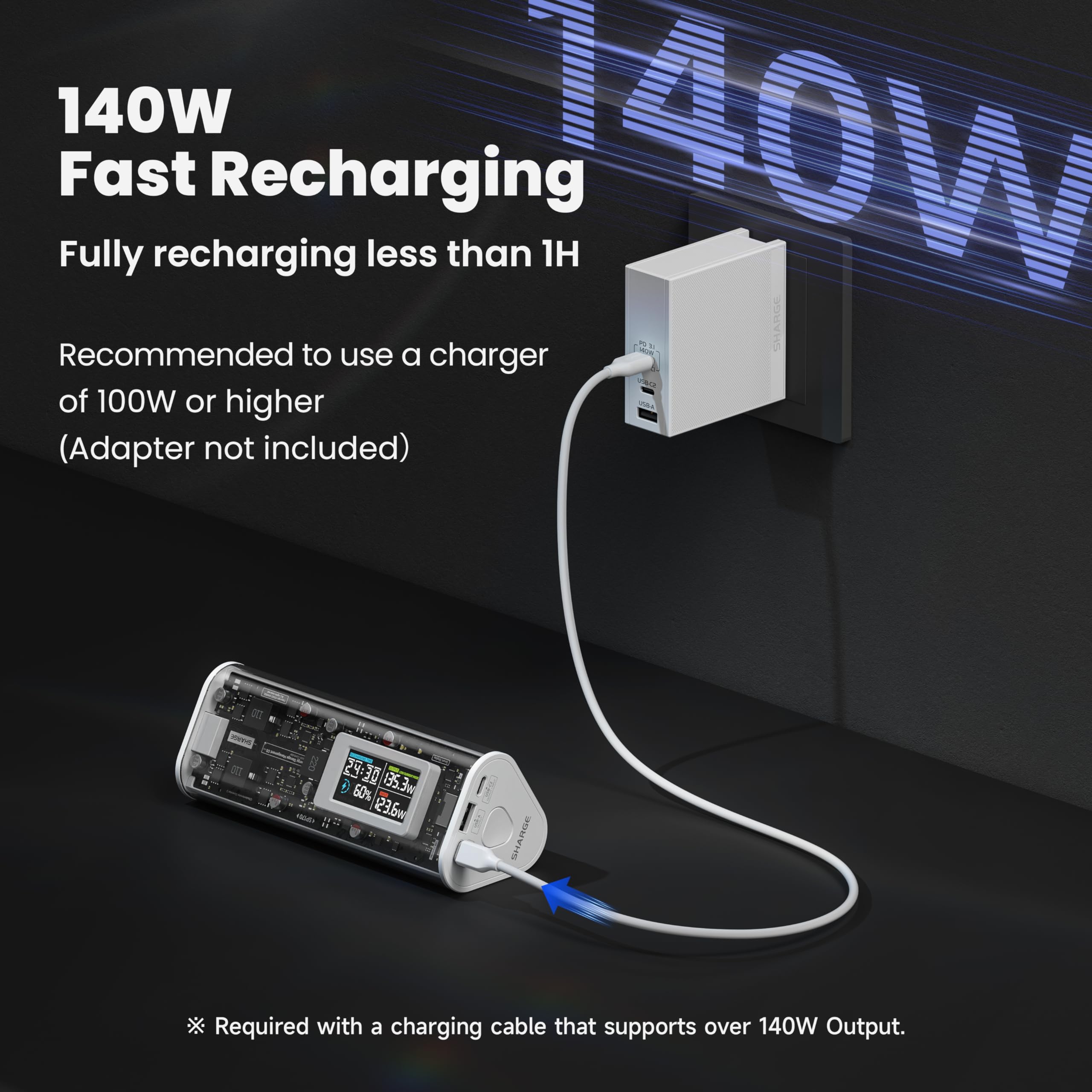 SHARGEEK 170W 24000mAh Waterproof Power Bank with Smart Display