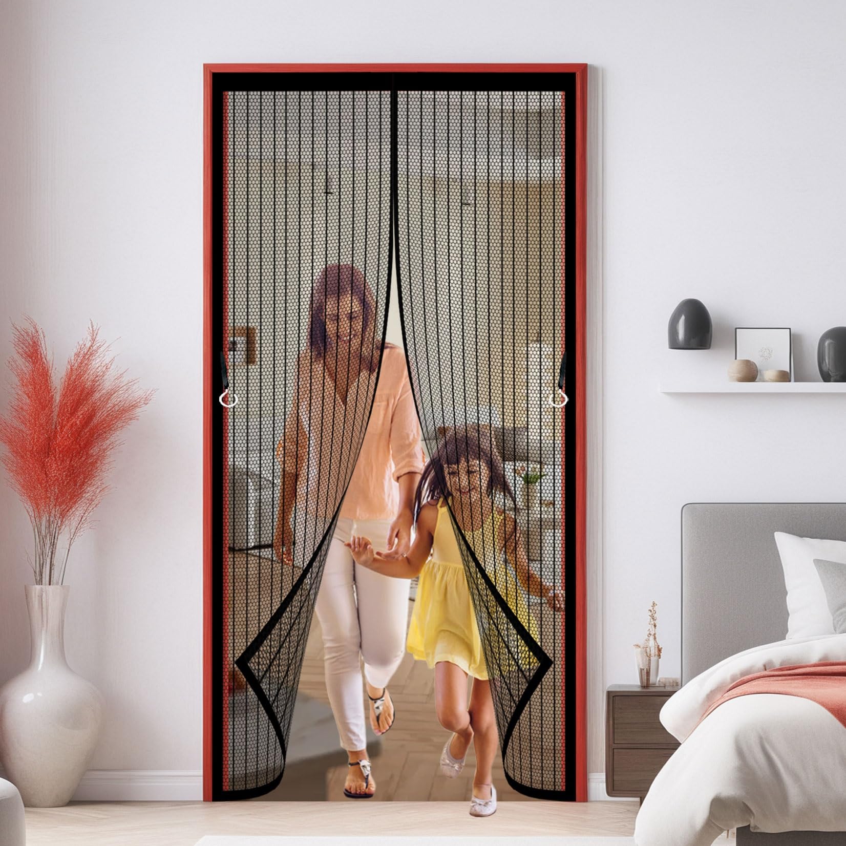 Magnet Fliegengitter Balkontür 262 x 288 cm Extra Starke Magnete Magnet-Verschluss Insektenschutz Fliegenvorhang mit Selbstklebendes Klettband für Balkontür/Terrassentür, Schwarz