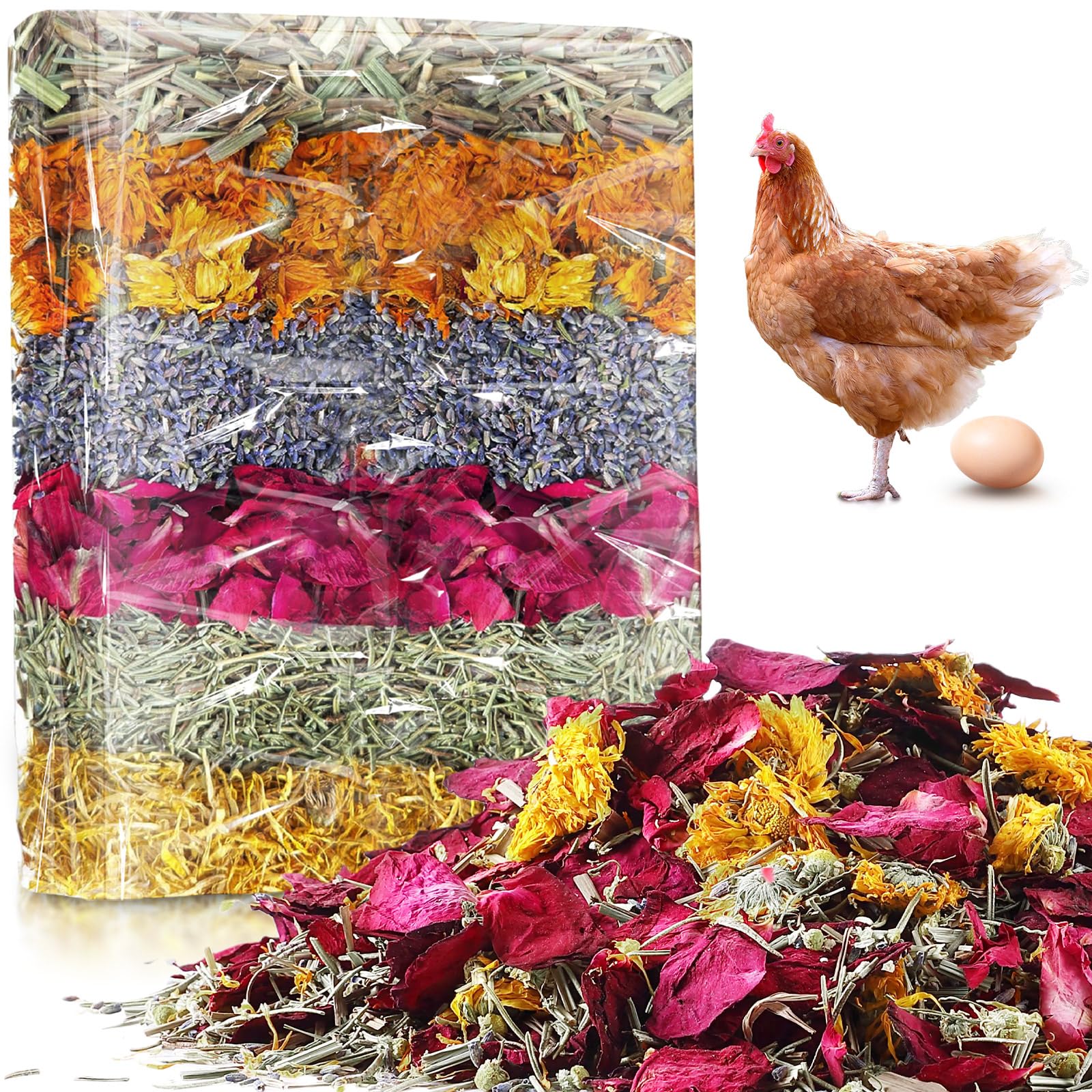 21Oz Chicken Nesting Herbs (1.3 Pounds), 6 Natural Dried Nesting Herbs for Chicken Coop, Aromatic Hen Feed Supplies in Vacuum Packaging for Nest Box/