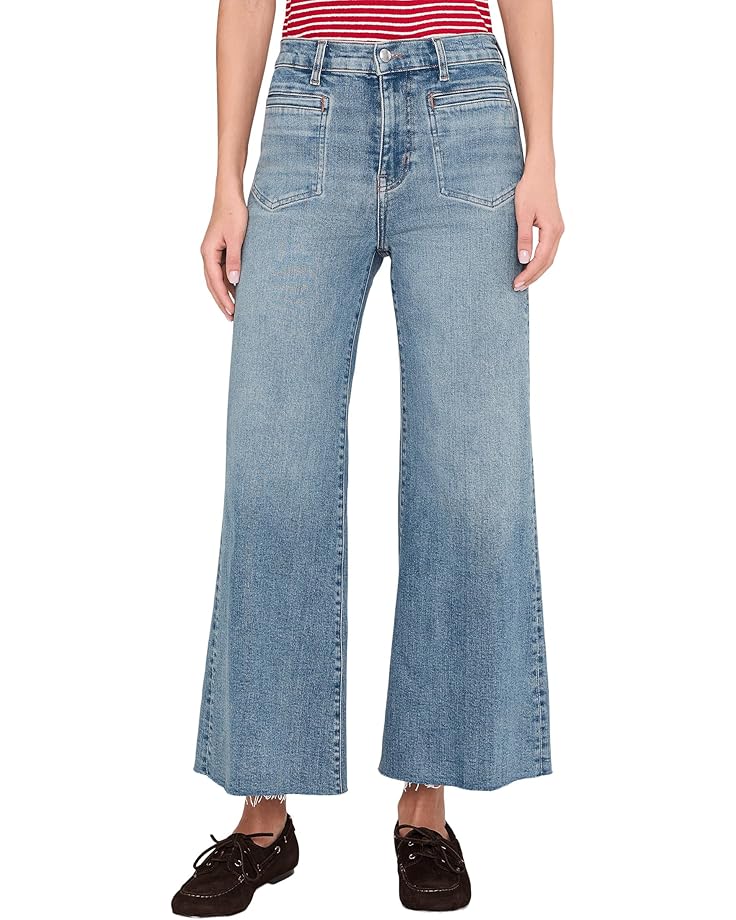 Madewell Patch Pocket Flared Wide Leg Jeans with Raw Hem in Shalimar Wash - Main View
