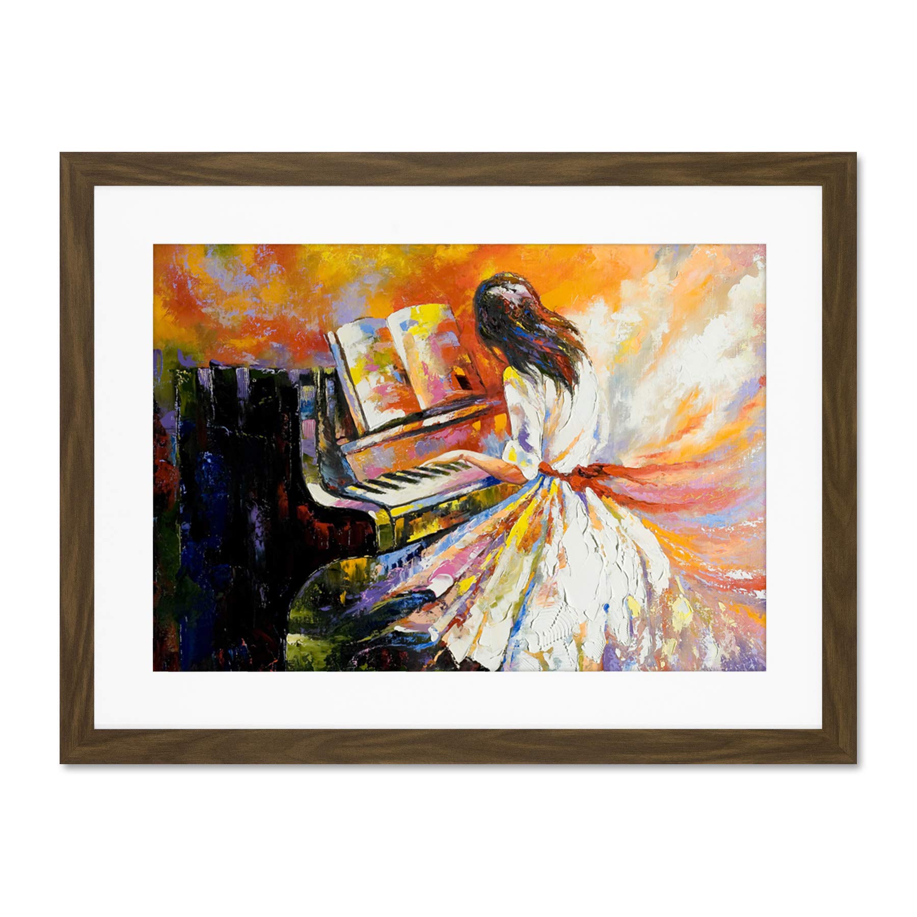 Music Piano Girl Impressionism Large Framed Art Print Wall Poster 18x24 inch