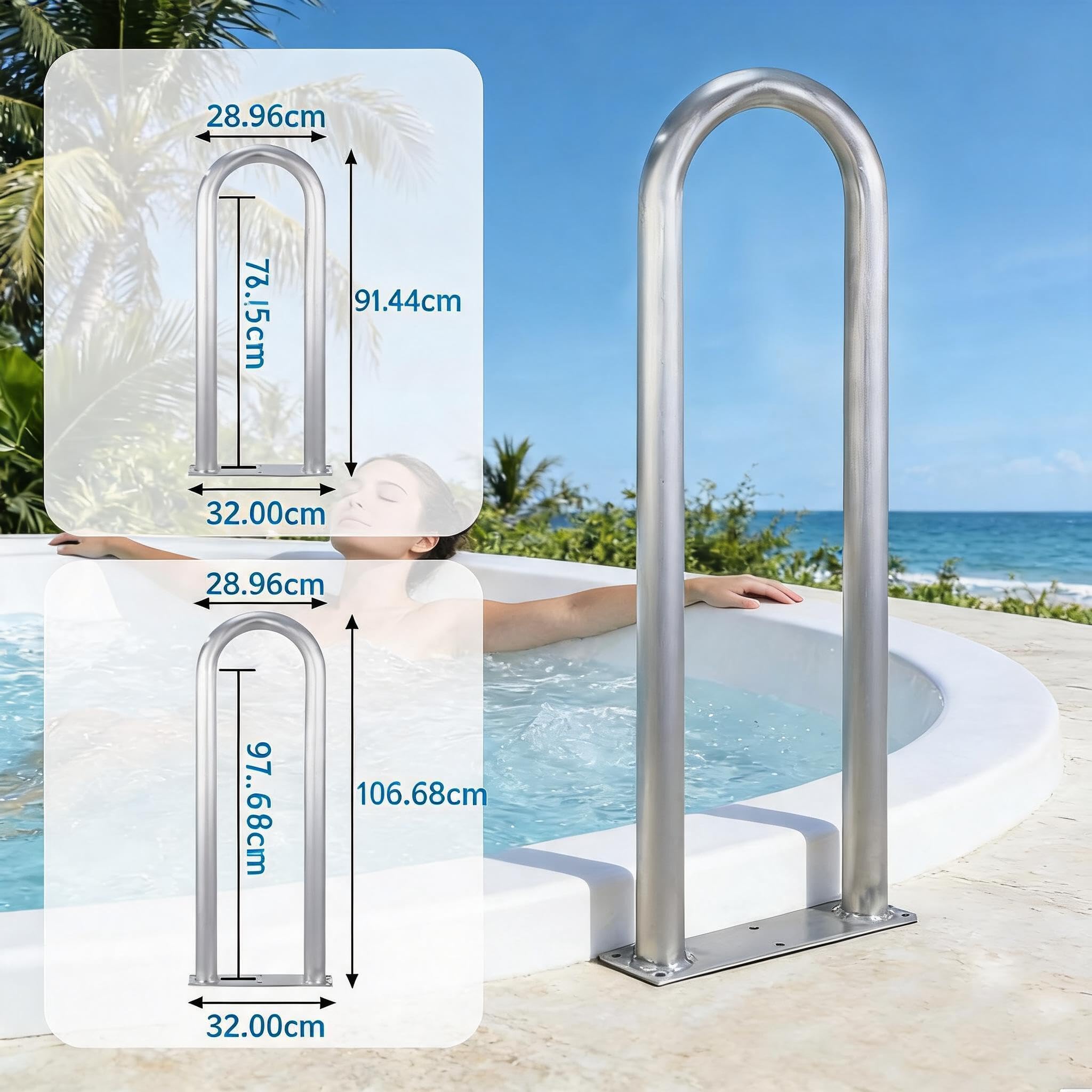 U-förmiger Pool-Einstiegshandlauf Aus Aluminium Mit Bodenplatte, Rostbeständiger Haltegriff Für Innen- Und Außenpools, Whirlpools, Stege Und Bootsdecks, Stabil Und Einfach Zu Montieren, 91.4x33cm