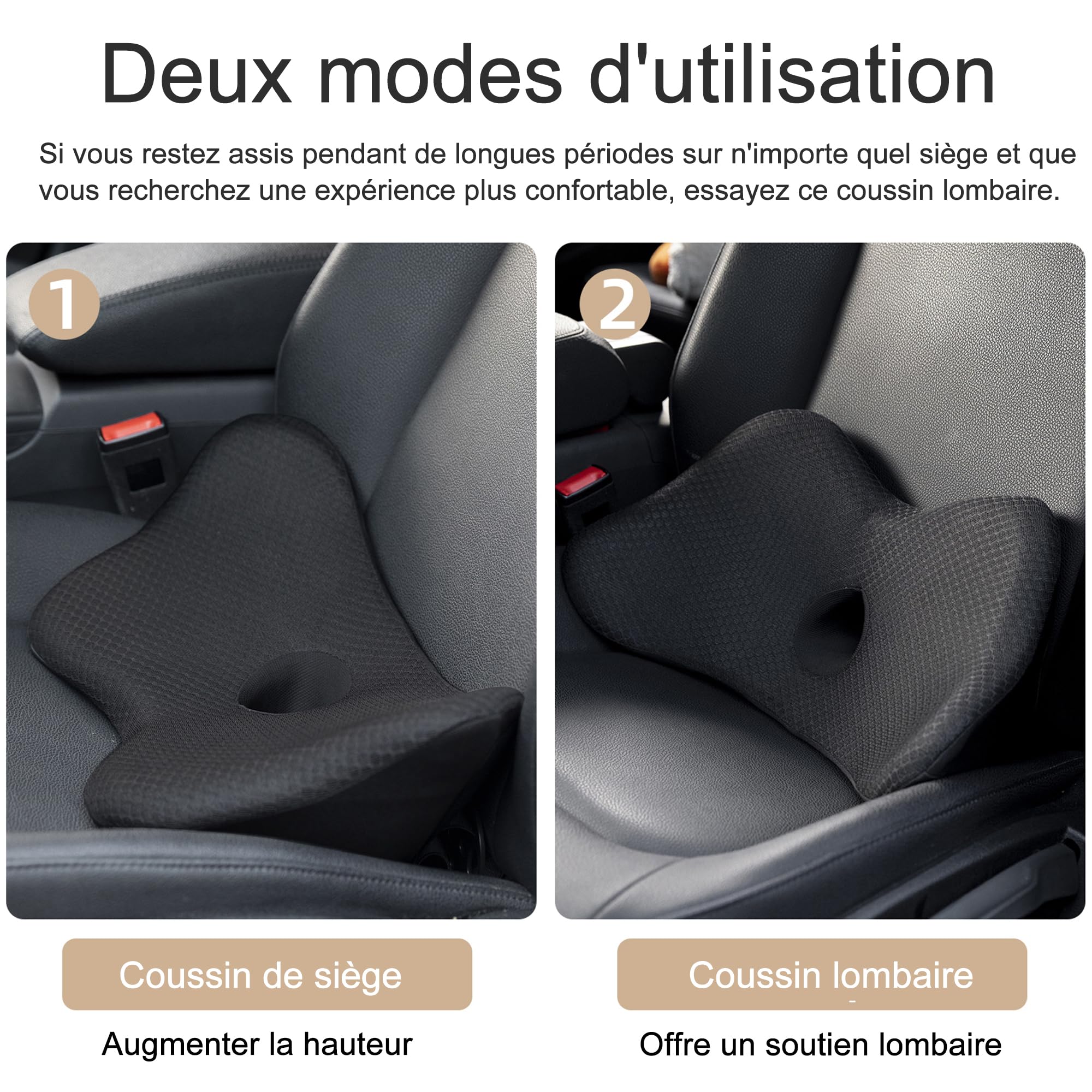 Soutien Lombaire Ergonomique en Mousse à Mémoire de Forme, Support de Dos pour Conducteur, Soulage la Fatigue et Comble l’Espace du Siège, Idéal pour Voiture et Bureau.