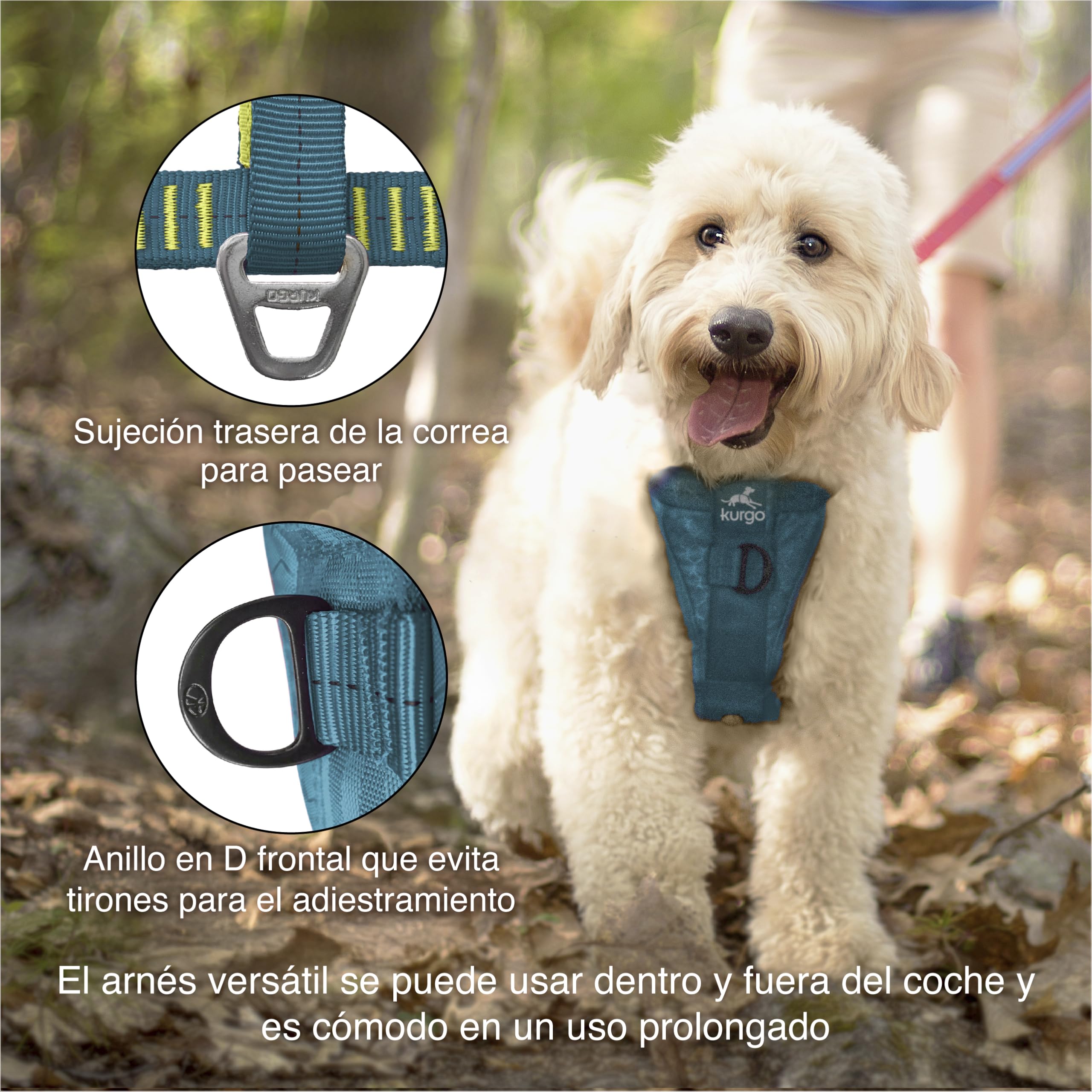 Kurgo Tru Fit - Arnés para Perros, para Paseo y Entrenamiento, Antitirones, con Clip Frontal, Correa con Mosquetón - Azul, M