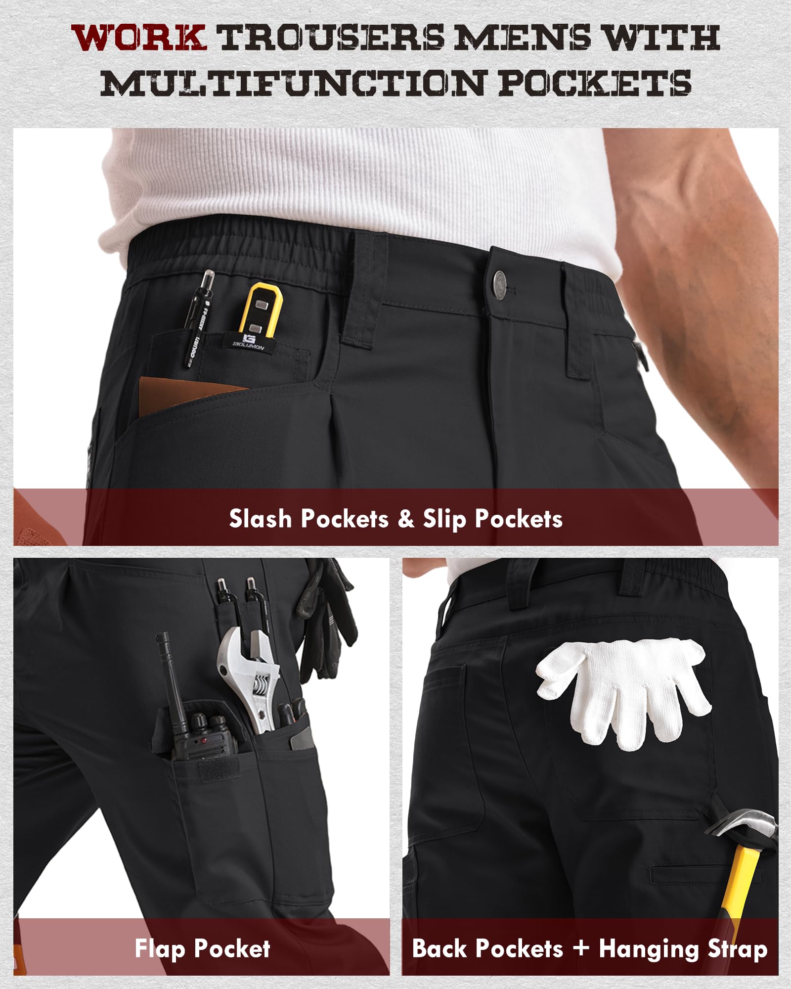 IGOLUMON Arbeitshosen Männer mit 13 Taschen Cargohose Herren Leichte Taktische Hose Herren mit Elastische Taille Verstärkt Abriebfest Gartenhose Hiking Reisen - 5