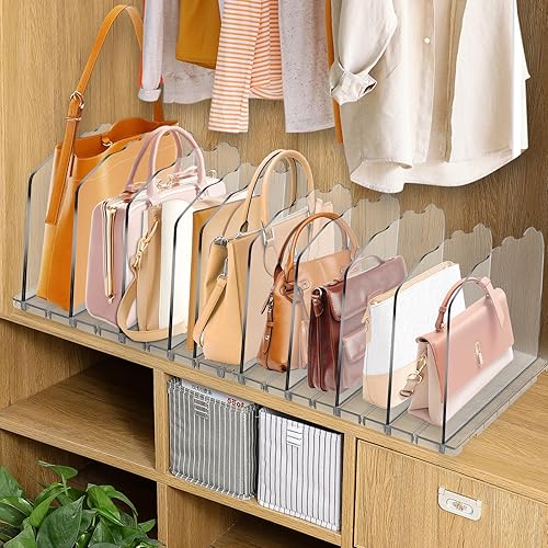 Miniatura 6 de VERONLY Paquete de 2 organizadores de bolsos para armario, separadores de estantes ajustables, estante de plástico para ropa, bolsos, organizador de