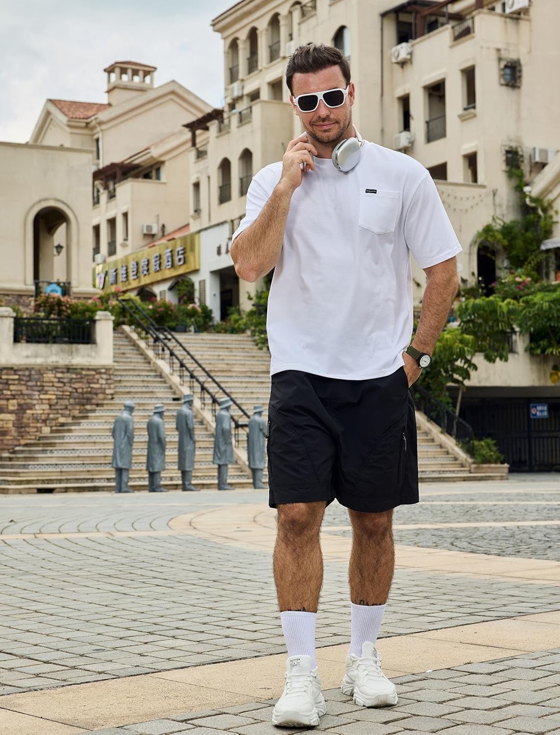 YawYews Mens Athletic Oversized Tshirts Lightweight Moisture Wicking Quick Dry Workout Tee with Pocket - Image 3