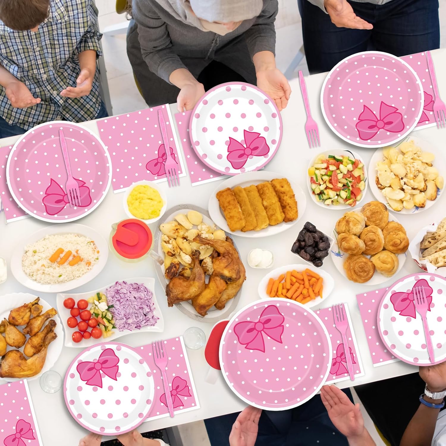 200 PCS Pink Cat Party Supplies Cute Cat Birthday Paper Plates and Napkins Tableware Set Cats Dinner Dinner Dessert Plates Decorations for Birthday Baby Shower Cute Bow Party Favors for 50 Guests
