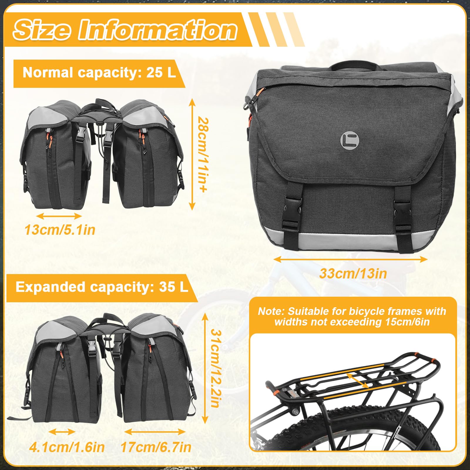 Alforjas Bicicleta con Bandas Reflectantes y Cubierta Antilluvia, Bolsa Bicicleta Doble Impermeables, Alforja Asiento Trasera Portaequipajes Extensibles Capacidad Gran para Ciclismo Viajes Camping