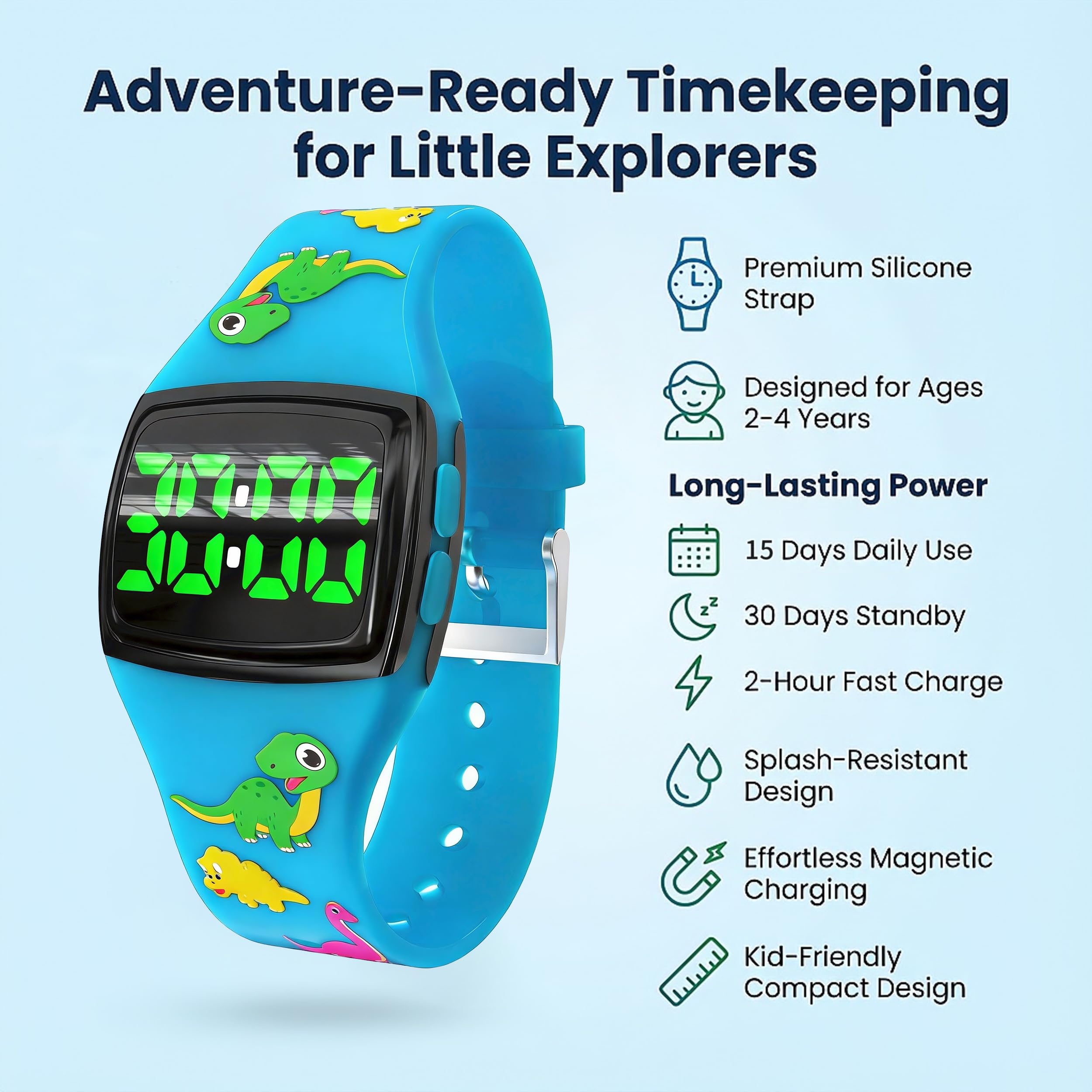 SKYROKU Reloj de silicona para niños con temporizador de entrenamiento para ir al baño con luces intermitentes y tonos musicales, ayuda para entrenamiento de inodoro para niños pequeños, resistente al