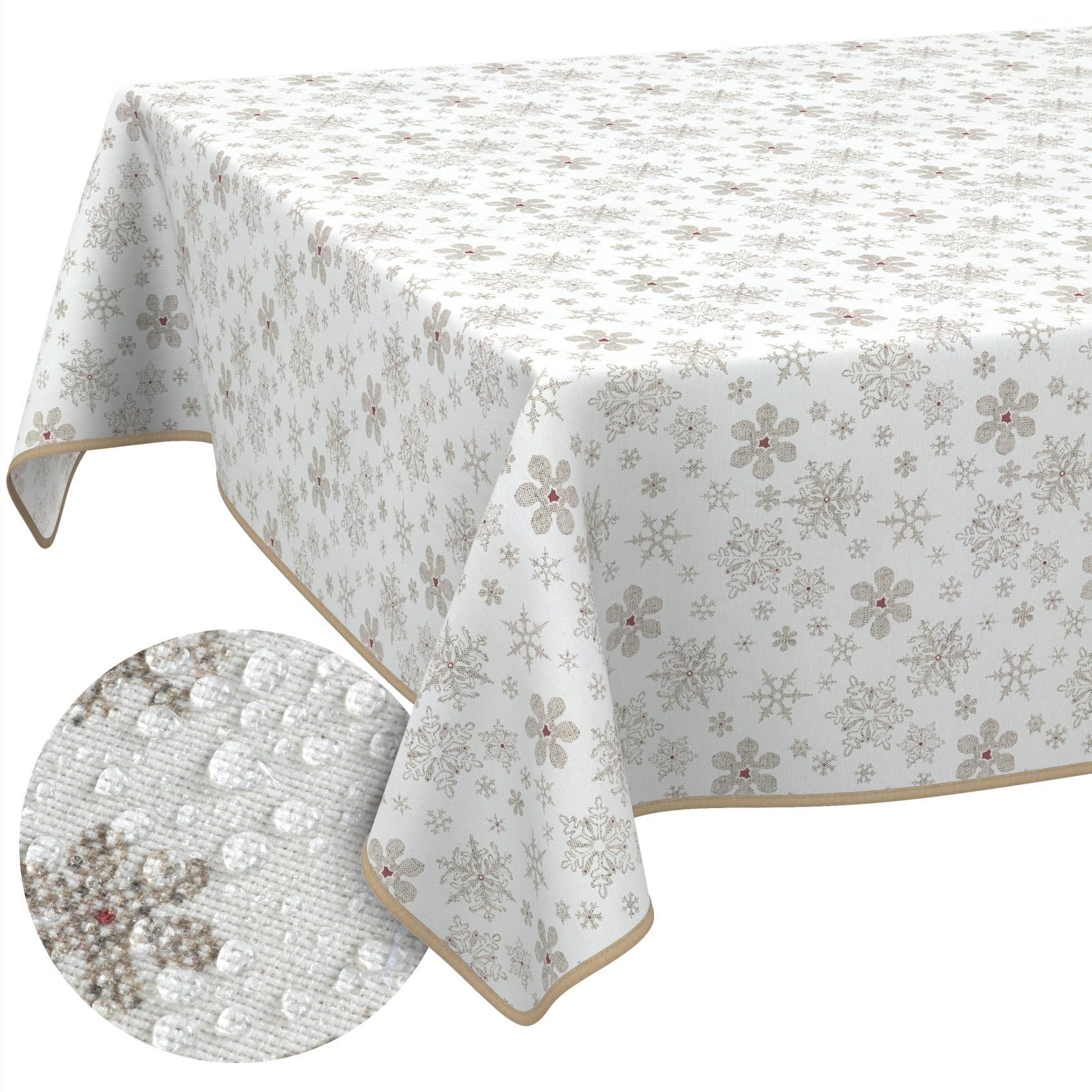 ANRO Mantel Antimanchas Navidad Copos de Nieve con Dobladillo 280x140 cm