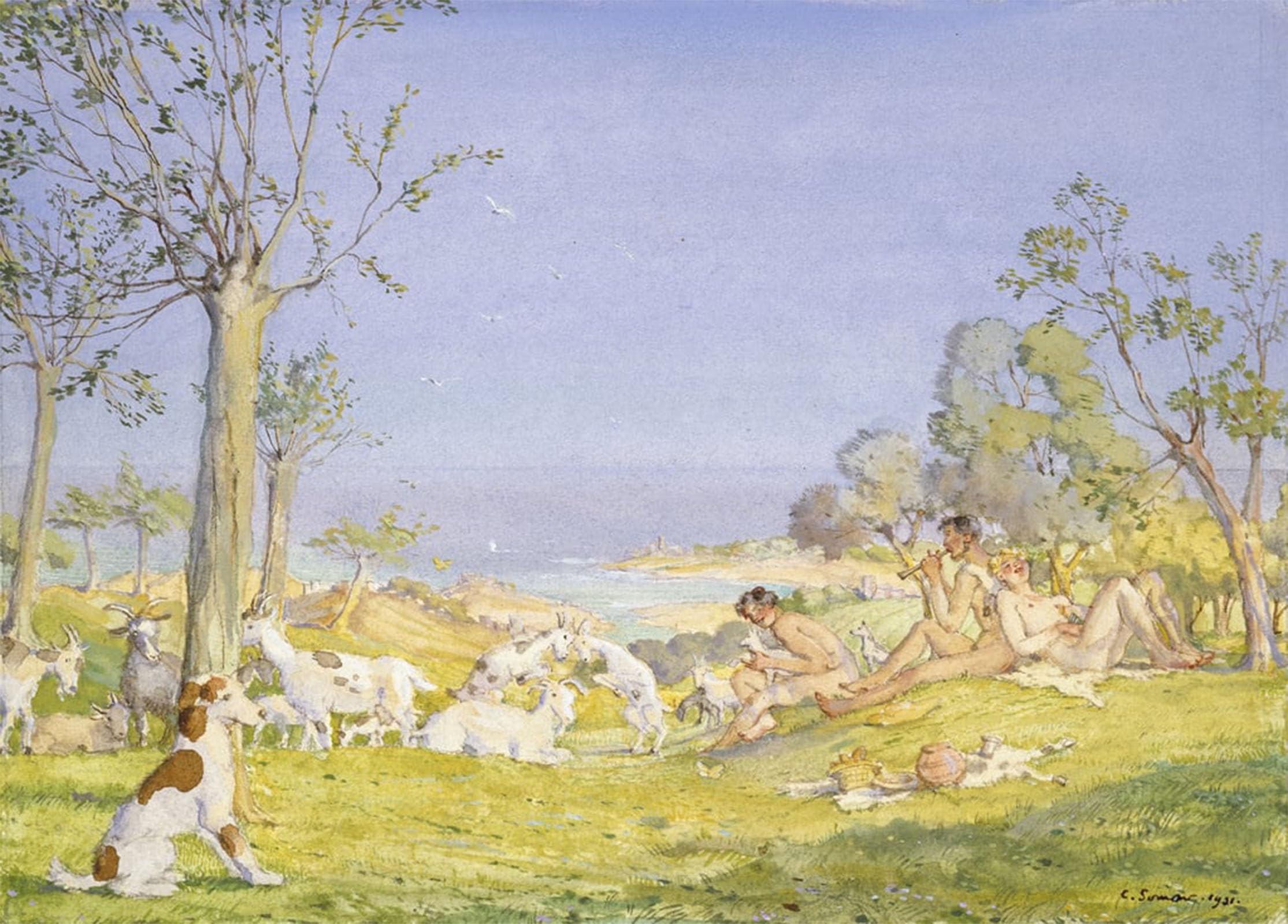 SERENDIPITP Vintage Wall Art Canvas Nordic Poster Canvas Print Picture Landscape with Shepherds and Goats by Konstantin Andreevic Somov Wall Art Poster for Home Decor 60x90cm