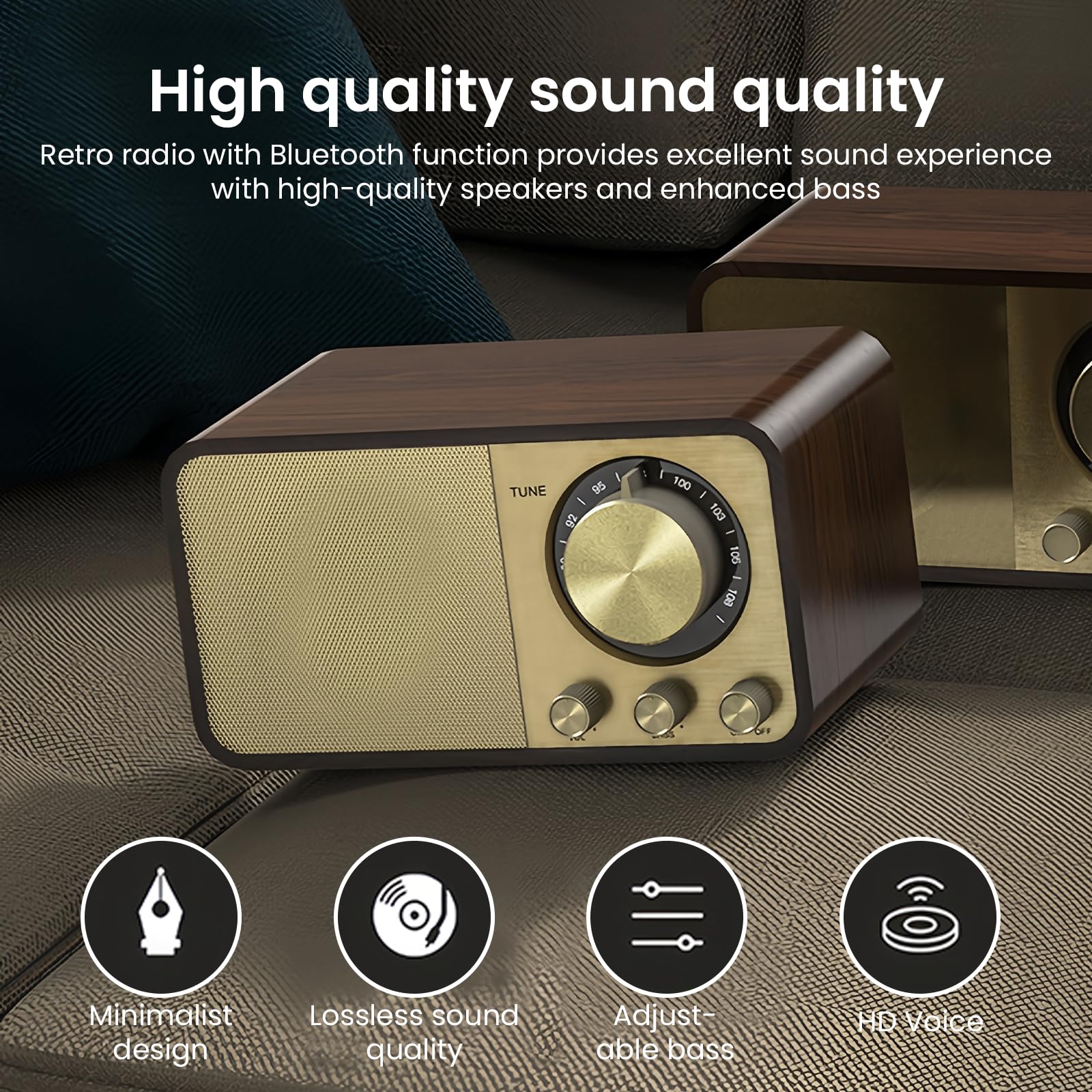 Retro Radio mit Bluetooth, Nostalgie Radio Klein, 5 Watt Lautsprecher, Vintage Kofferradio mit AUX/USB, TF Karten Slot, für Küche, Schlafzimmer, Büro