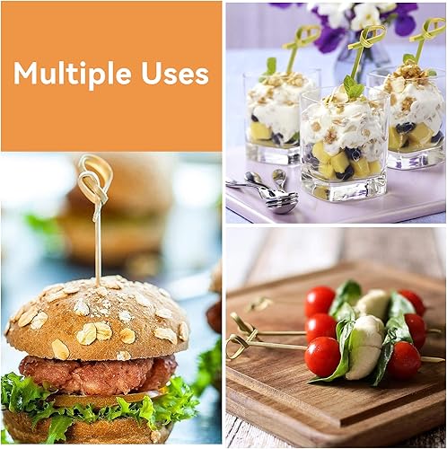 Miniatura 6 de 500 púas de cóctel de bambú, brochetas de alimentos biodegradables naturales de 4.8 pulgadas con nudo en bucle para aperitivos, Hors' D'oeuvre,