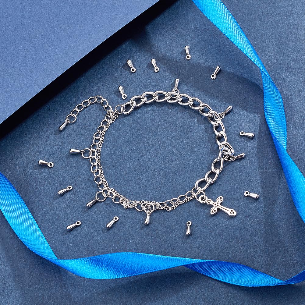 UNICRAFTALE 50pcs Teardrop Dangle End Charms - Stainless Steel Chain Terminators for DIY Jewelry Making, Metal Color - Image 2
