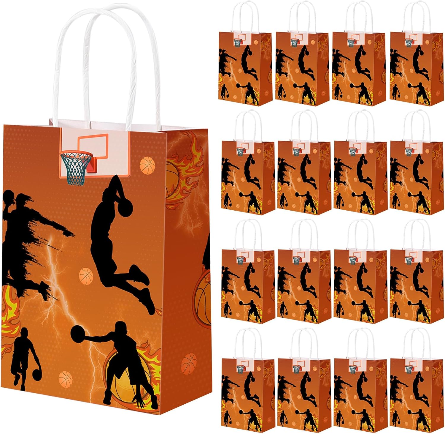 IJRPLM 24 Pcs Basketball Goodie Bags, Gift Bag with Handles, Candy Treat Snack Paper Bag, Basketball Party Favor Bags for Birthday Party Supplies Sports Parties Decoration, Style 1