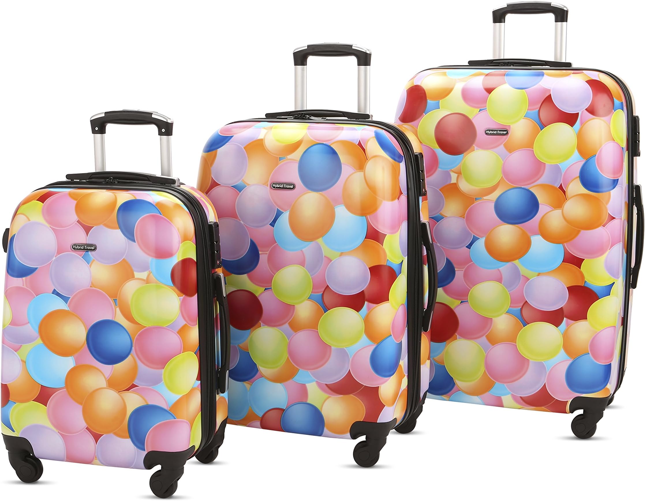 HyBrid & Company Luggage Set Durable Lightweight Hard Case Spinner Suitcase LUG3-PC70, 3 Pieces, Color Balloon