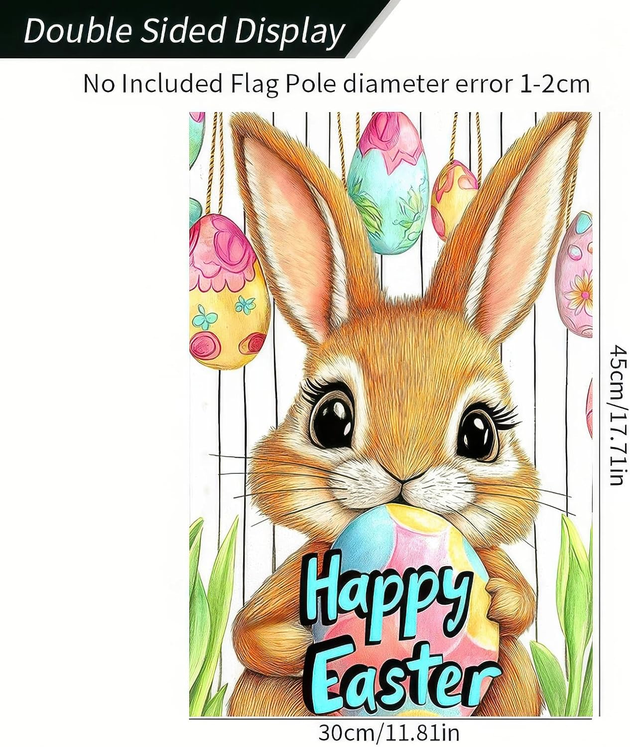 Happy Easter Bunny Garden Flag 12x18 Double Sided Colorful Eggs Seasonal Decors for Spring Farmhouse Holiday Outside Outdoor Small Decor Yard Flag Banner - Image 4