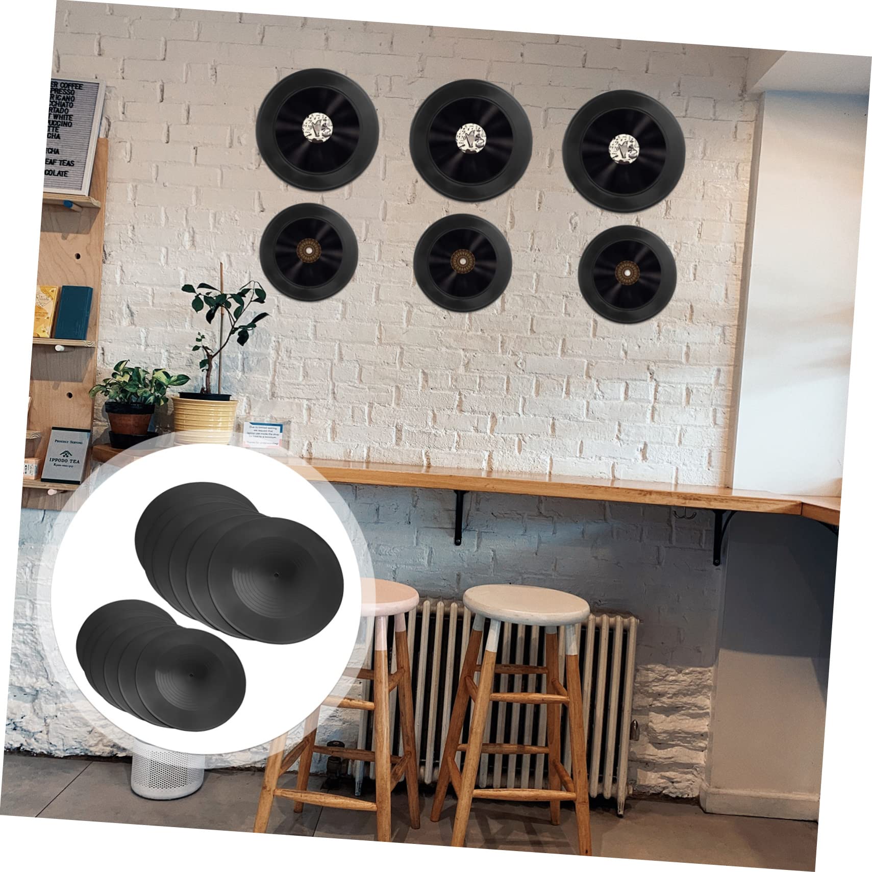IMIKEYA 12pezzi Dischi in Vinile Decorativi Neri, Decorazioni Parete Artistiche in Stile Retrò per Arredamento Interno di Bar e Caffè