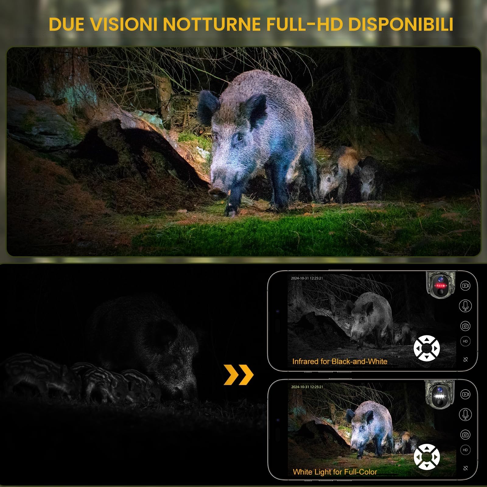Fotocamera da Caccia 4G con SIM Preinstallato, Fototrappola Solare 2K, Visione Notturna a Colori, Rilevamento PIR, IP66