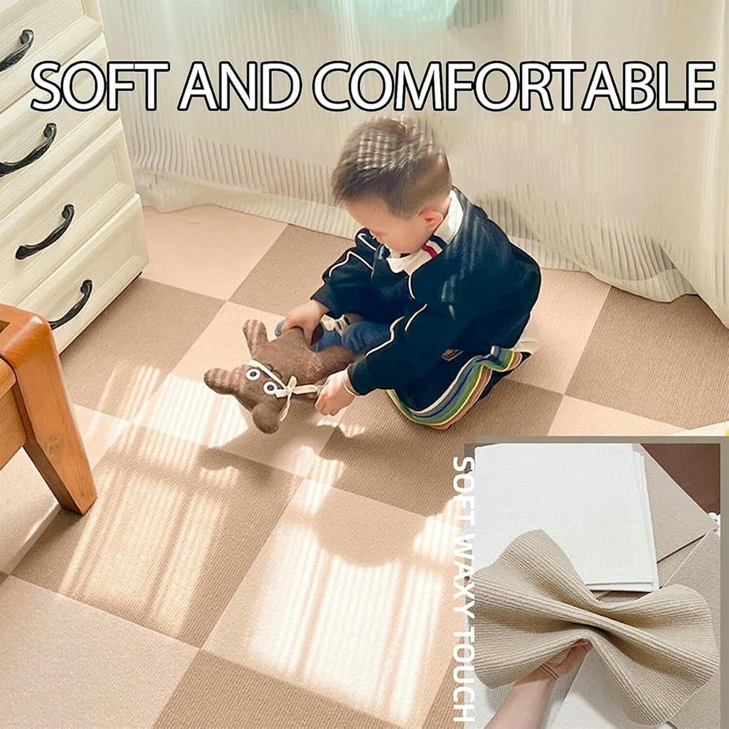 Self Adhesive Carpet Tile, Wood/Tile Floor Protection Mat Home Furnishings Polyester Washable Flooring DIY~/