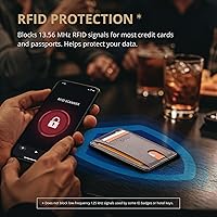 Vista 182 de Buffway - Billetera delgada minimalista de cuero con protección RFID para hombre y mujer Café Lichee