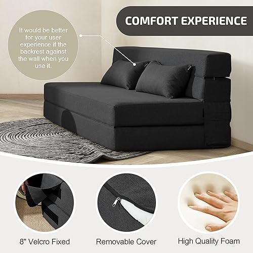 Miniatura 114 de Sofá cama plegable 2 en 1 con almohada, silla plegable, sofá de piso y colchón para dormir, funda lavable y silla de espuma viscoelástica para sala