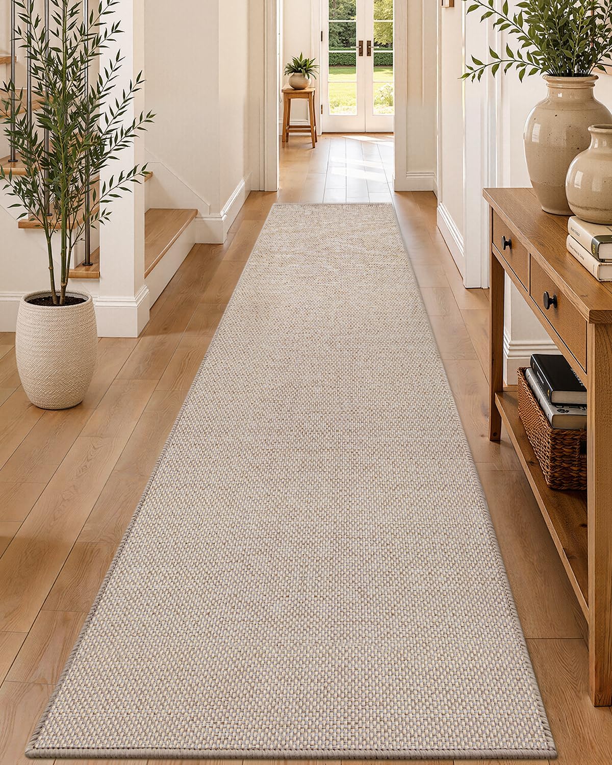 Color&Geometry Runner Rug 28"x144"Non Slip Rubber Backing Hallway Rug,Khaki