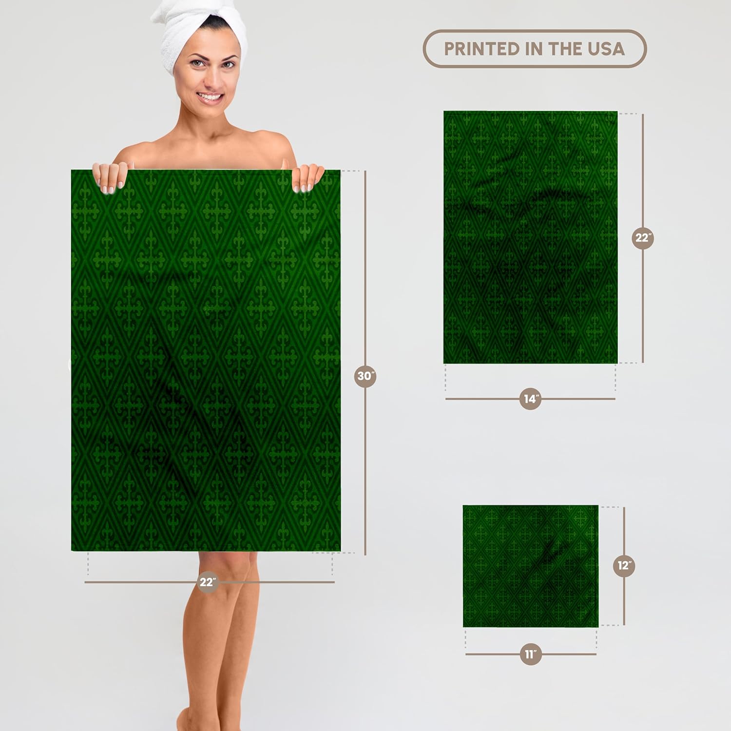 3dRose Green Irish Celtic Diamond and Cross Pattern 22x30 Bath Hand Pool Towel